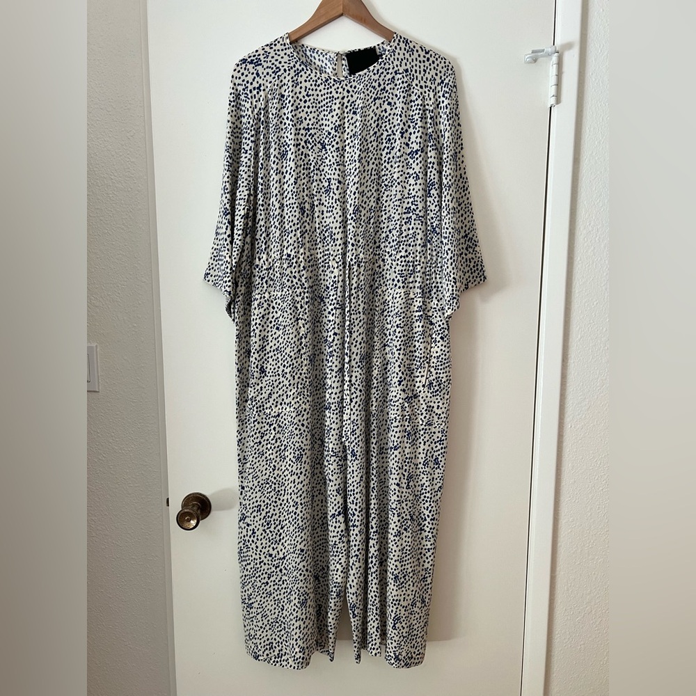 No.6 Ida Blue Printed Silk 3/4 Sleeve Wide Leg Jumpsuit